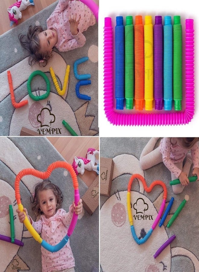 VEMPIX Pop Tubes Fidget Toy, Sensory Tubes, Poppin Pipes for Kids, Stress Relief Stretch Bend Build and Connect Toy, Fidget Toys for Sensory Learning, Colorful Pop Tubes (012) - Image 4